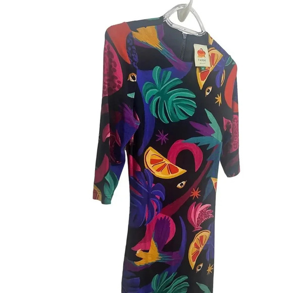Farm Rio Mystic Jungle Dress 3/4 Length Sleeve Bodycon Size XS  Zipper Back - Picture 10 of 13